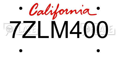 7ZLM400 California License Plate