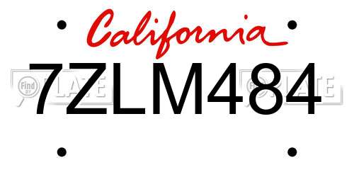 7ZLM484 California License Plate