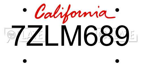 7ZLM689 California License Plate