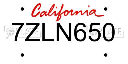 7ZLN650 California License Plate