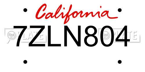 7ZLN804 California License Plate