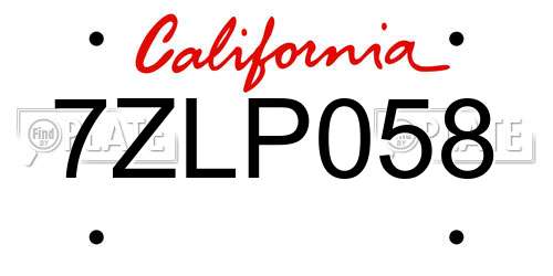 7ZLP058 California License Plate