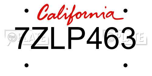 7ZLP463 California License Plate