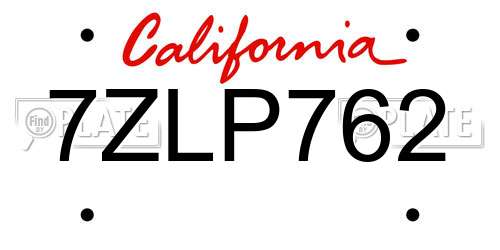 7ZLP762 California License Plate