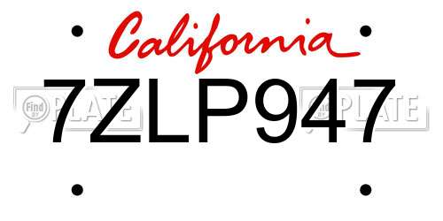 7ZLP947 California License Plate