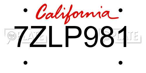7ZLP981 California License Plate