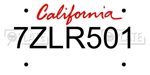 7ZLR501 California License Plate