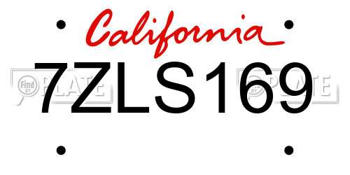 7ZLS169 California License Plate
