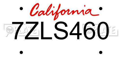 7ZLS460 California License Plate
