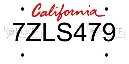 7ZLS479 California License Plate