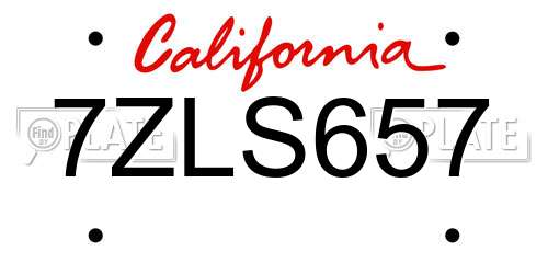 7ZLS657 California License Plate