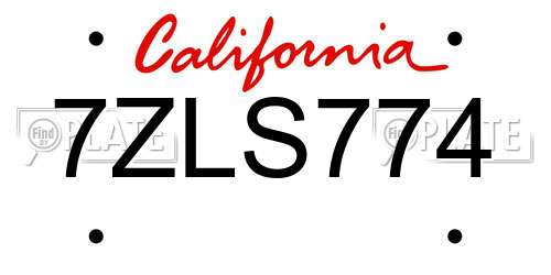 7ZLS774 California License Plate