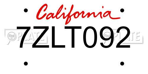 7ZLT092 California License Plate