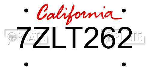 7ZLT262 California License Plate