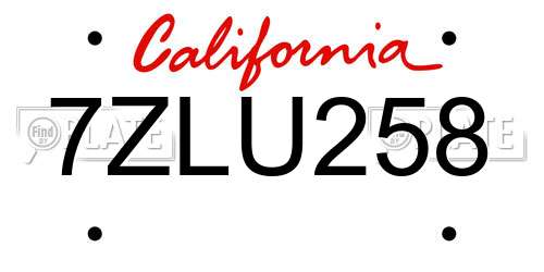 7ZLU258 California License Plate