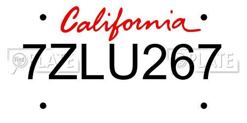 7ZLU267 California License Plate