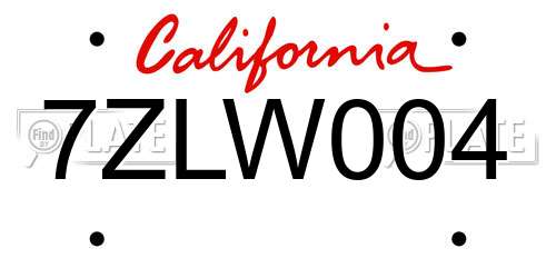 7ZLW004 California License Plate
