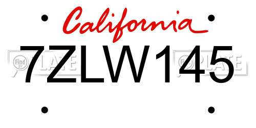 7ZLW145 California License Plate