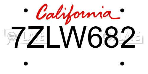 7ZLW682 California License Plate
