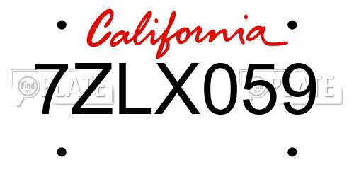 7ZLX059 California License Plate