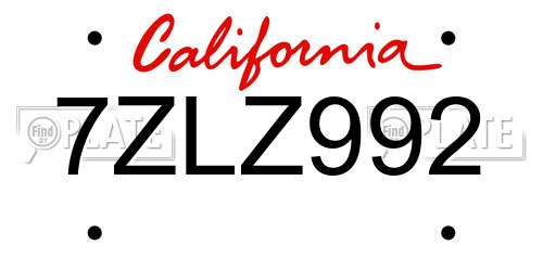 7ZLZ992 California License Plate