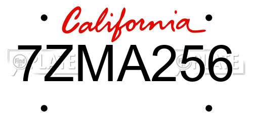 7ZMA256 California License Plate