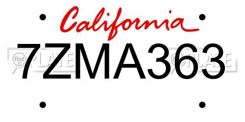 7ZMA363 California License Plate