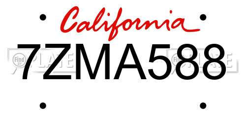 7ZMA588 California License Plate