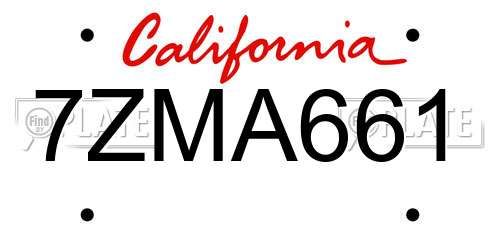 7ZMA661 California License Plate