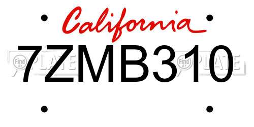 7ZMB310 California License Plate
