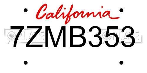 7ZMB353 California License Plate