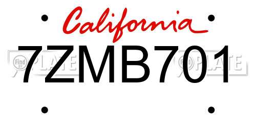 7ZMB701 California License Plate