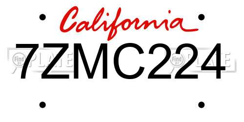 7ZMC224 California License Plate