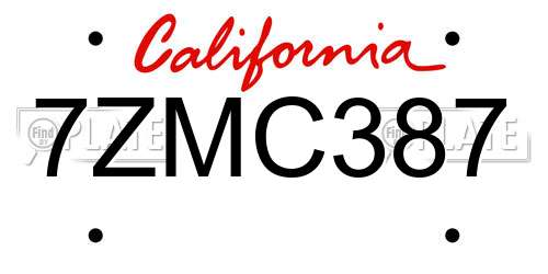 7ZMC387 California License Plate