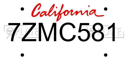 7ZMC581 California License Plate