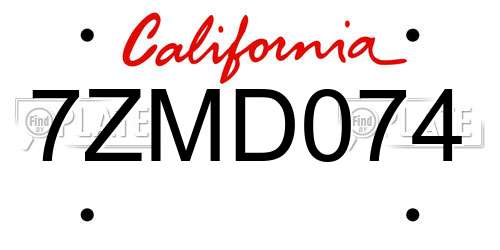7ZMD074 California License Plate
