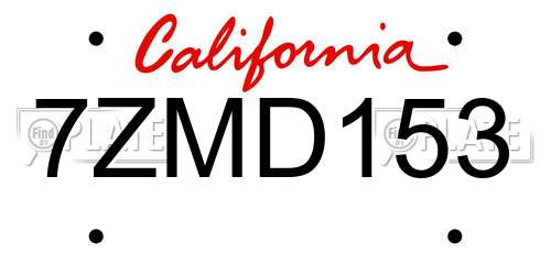 7ZMD153 California License Plate