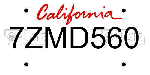 7ZMD560 California License Plate