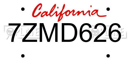7ZMD626 California License Plate