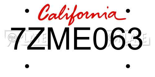 7ZME063 California License Plate