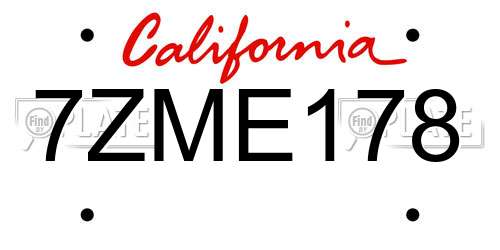 7ZME178 California License Plate