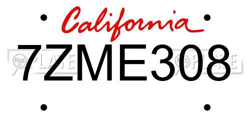 7ZME308 California License Plate