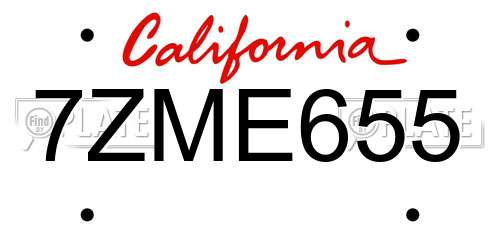 7ZME655 California License Plate