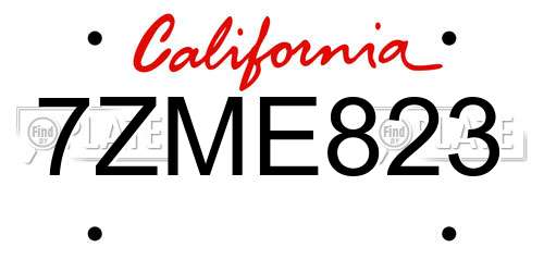 7ZME823 California License Plate