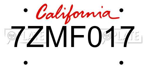 7ZMF017 California License Plate