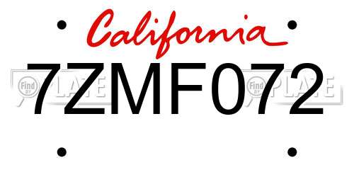 7ZMF072 California License Plate