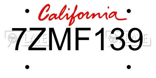 7ZMF139 California License Plate