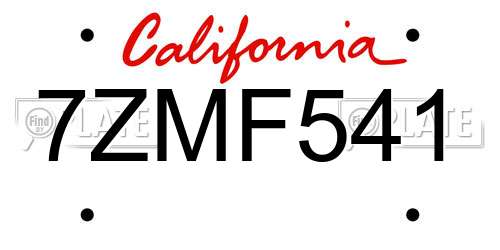7ZMF541 California License Plate