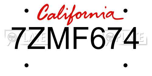7ZMF674 California License Plate