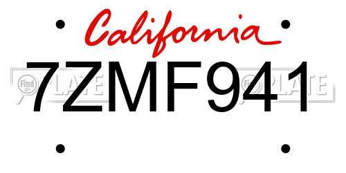 7ZMF941 California License Plate